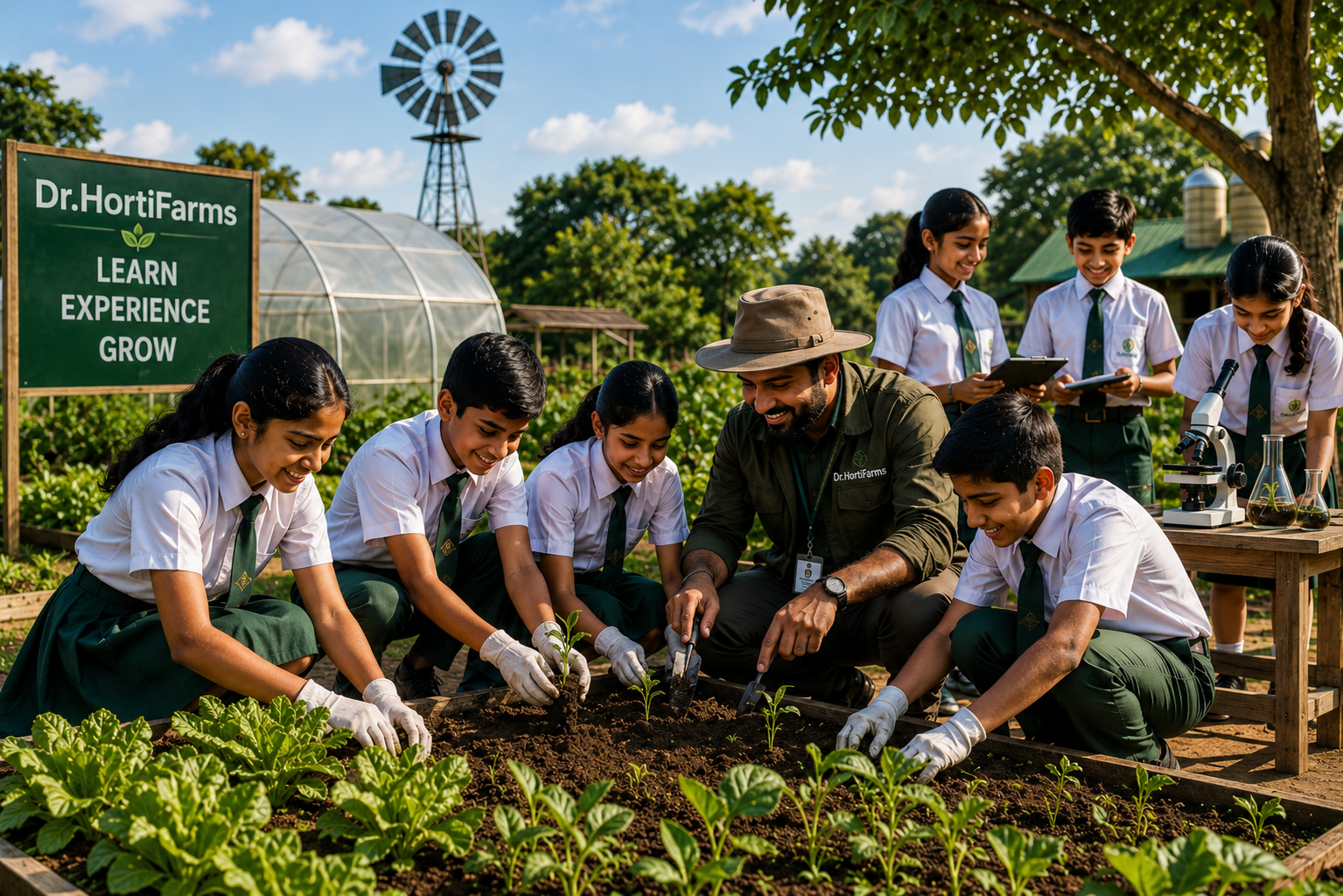 School students visiting a farm